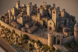 Maqueta del casco intramuros con sus torres fortificadas y la muralla